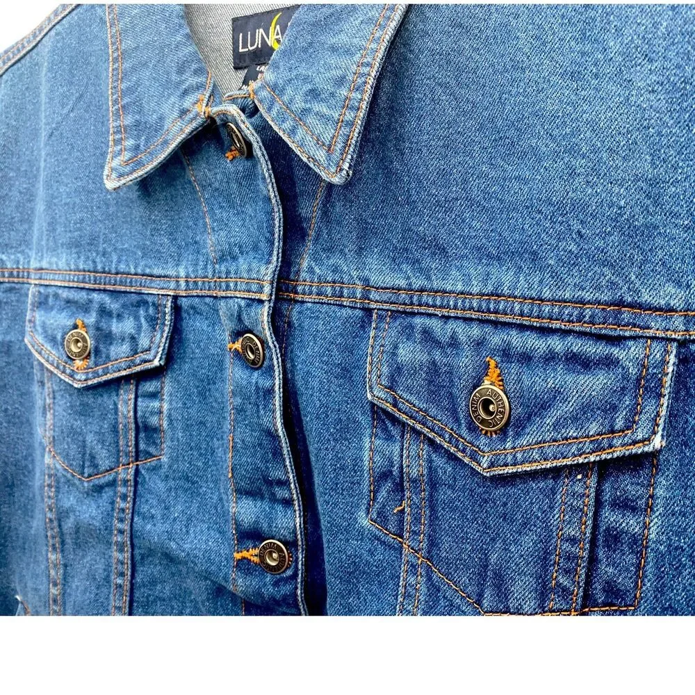 VTG Jean Jacket L Denim Coat Western 90s Street Grunge Blank Cowgirl Trucker 80s